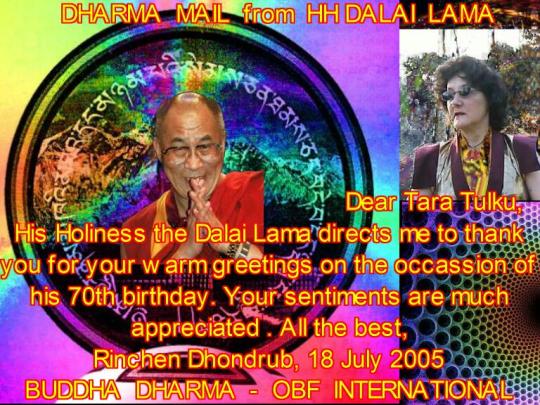 HH Dalai Lama 70 Birthday mail to Tara Tulku